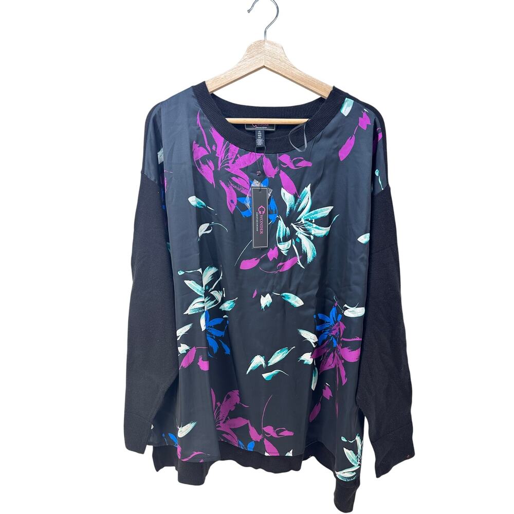 C. Wonder Floral Pullover Plus Size Top Gray‎ Multicolor Sweater Size 1X